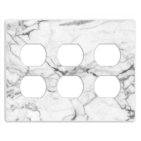 Screwless White and Gray Marble 3 Duplex Wallplate