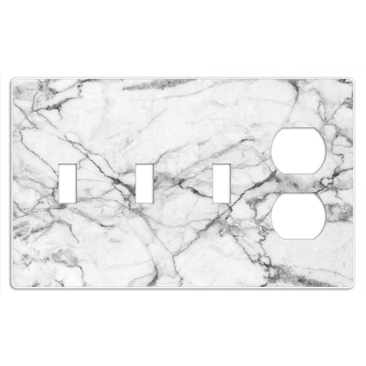 Screwless White and Gray Marble 3 Toggle / Duplex Wallplate