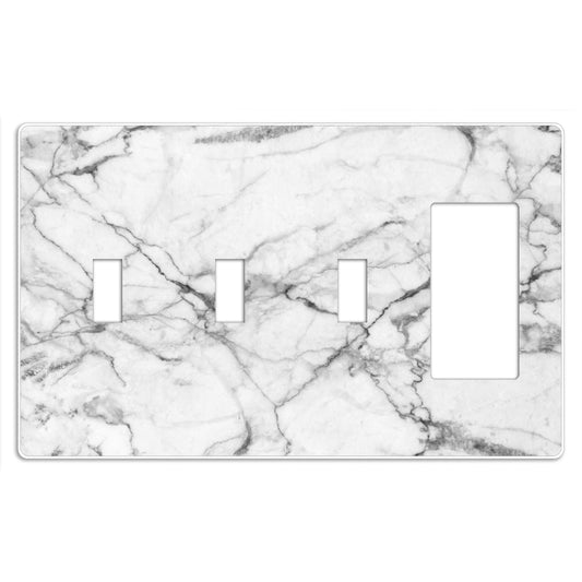 Screwless White and Gray Marble 3 Toggle / Rocker Wallplate