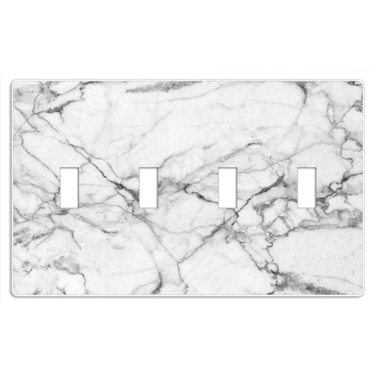 Screwless White and Gray Marble 4 Toggle Wallplate