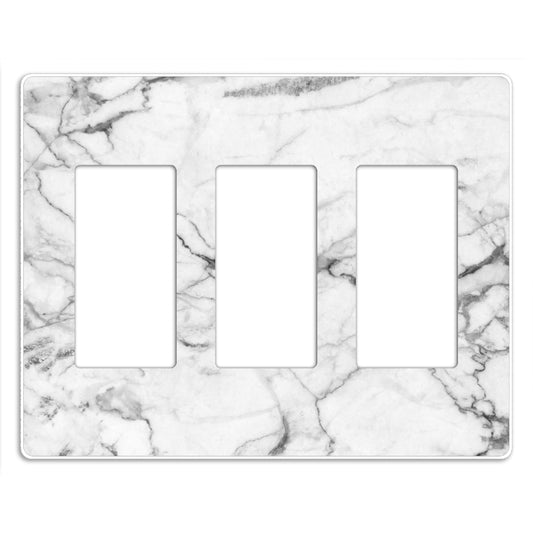 Screwless White and Gray Marble 3 Rocker Wallplate