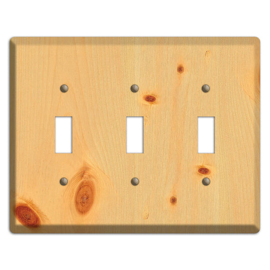 Pine Wood Triple Toggle Switchplate