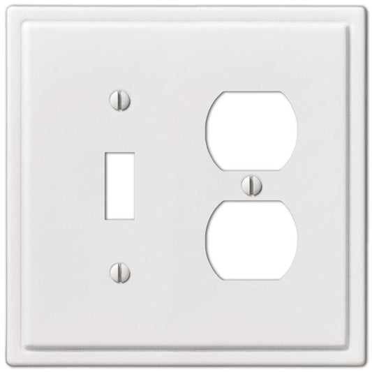 Moderne White Steel Toggle /  Duplex Outlet Wallplate:Wallplatesonline.com