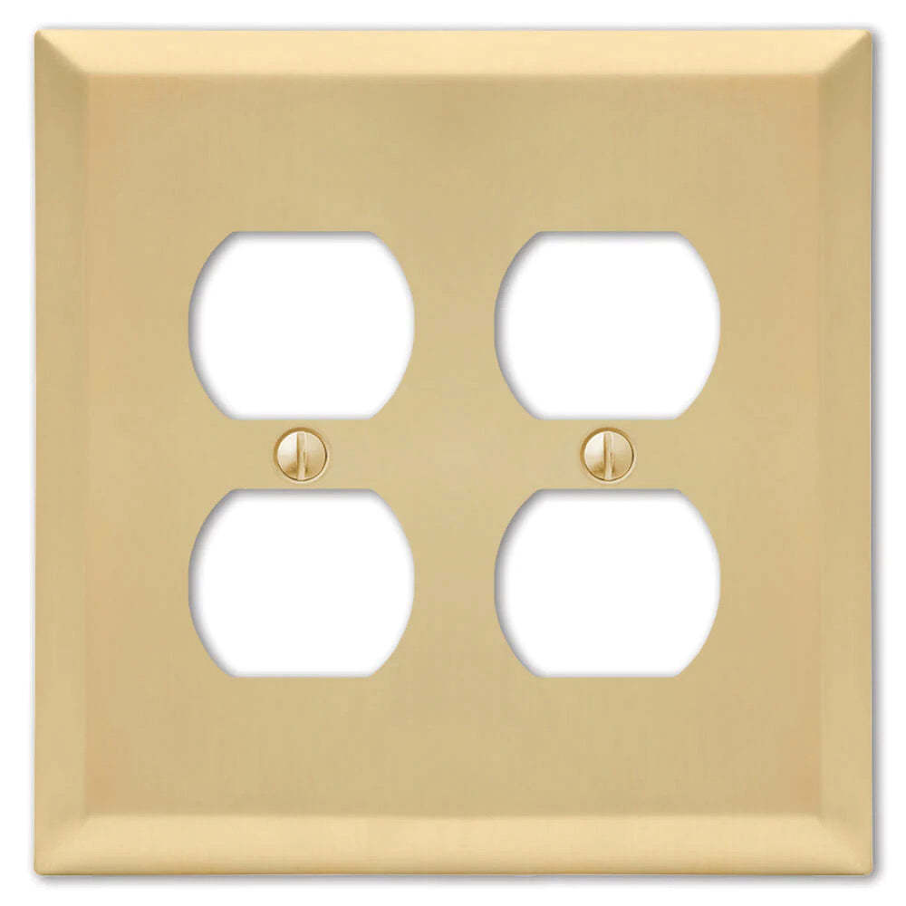 Century Satin Brass 2 Duplex Outlet:Wallplatesonline.com