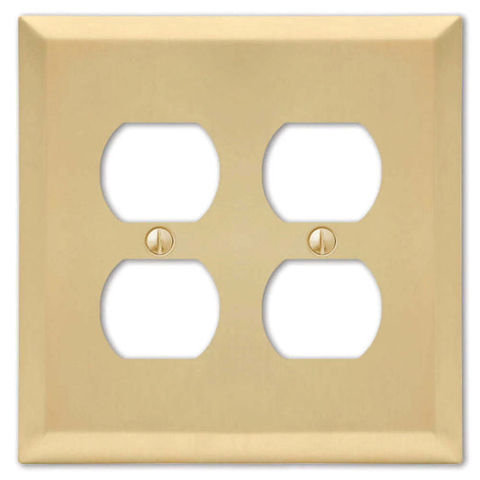 Century Satin Brass 2 Duplex Outlet:Wallplatesonline.com