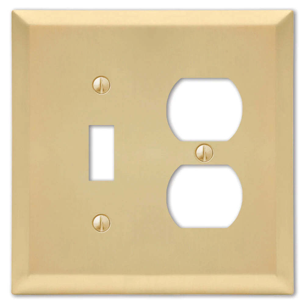 Century Satin Brass Toggle / Duplex Outlet:Wallplatesonline.com