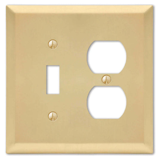 Century Satin Brass Toggle / Duplex Outlet:Wallplatesonline.com