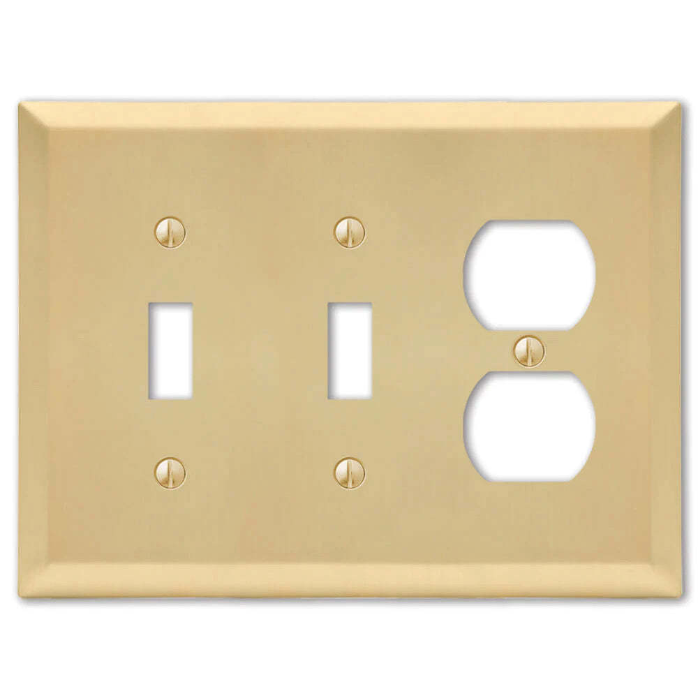 Century Satin Brass 2 Toggle / Duplex Outlet:Wallplatesonline.com