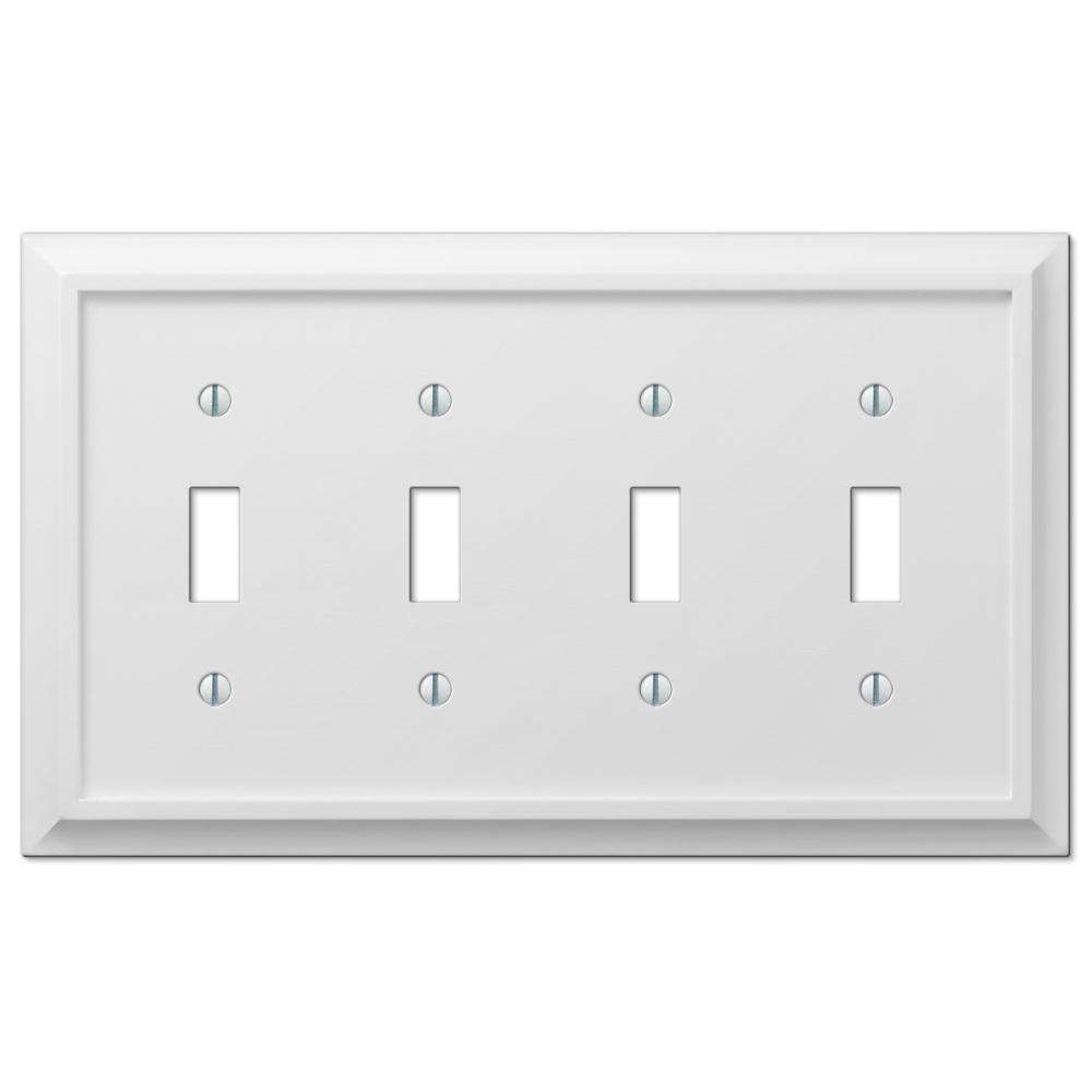 Deerfield White Wood 4 Toggle Wallplate:Wallplatesonline.com