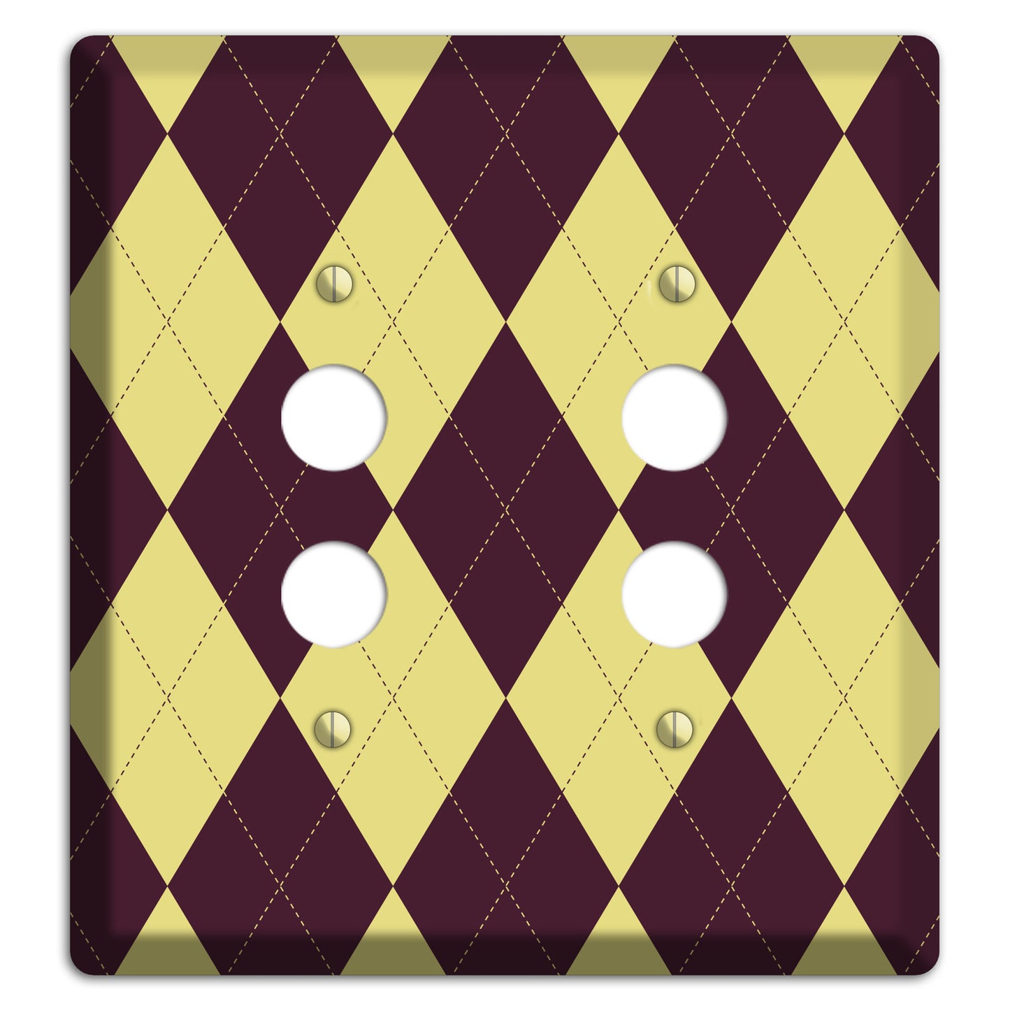 Yellow and Dark Maroon Argyle 2 Pushbutton Wallplate