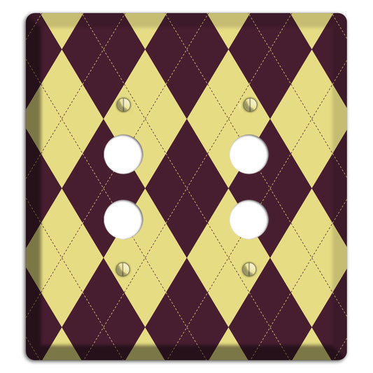 Yellow and Dark Maroon Argyle 2 Pushbutton Wallplate