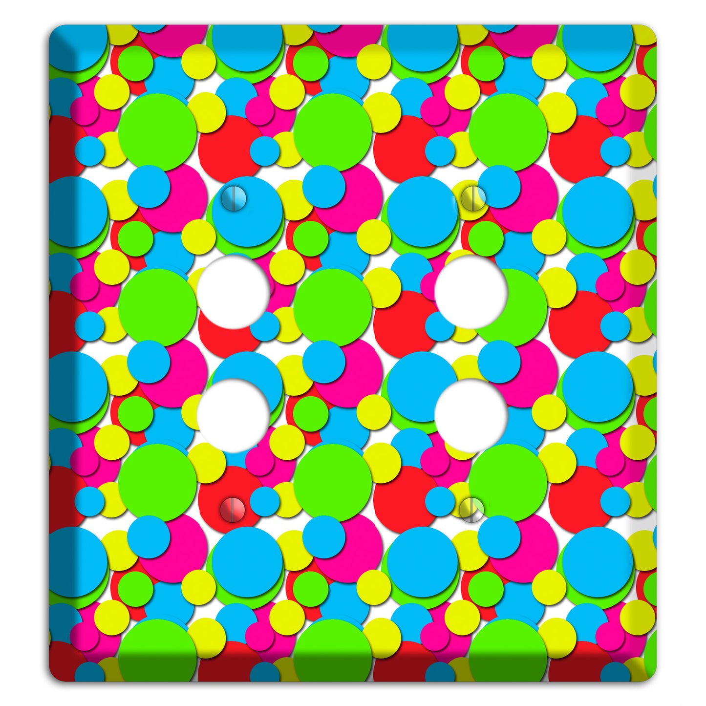 Turquoise Fuschia Lime Red Yellow Bubble Dots 2 Pushbutton Wallplate