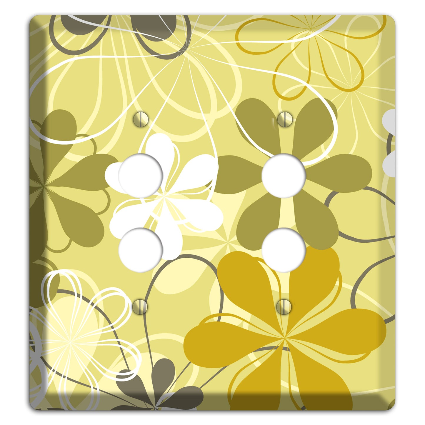 Olive Retro Flowers 2 Pushbutton Wallplate