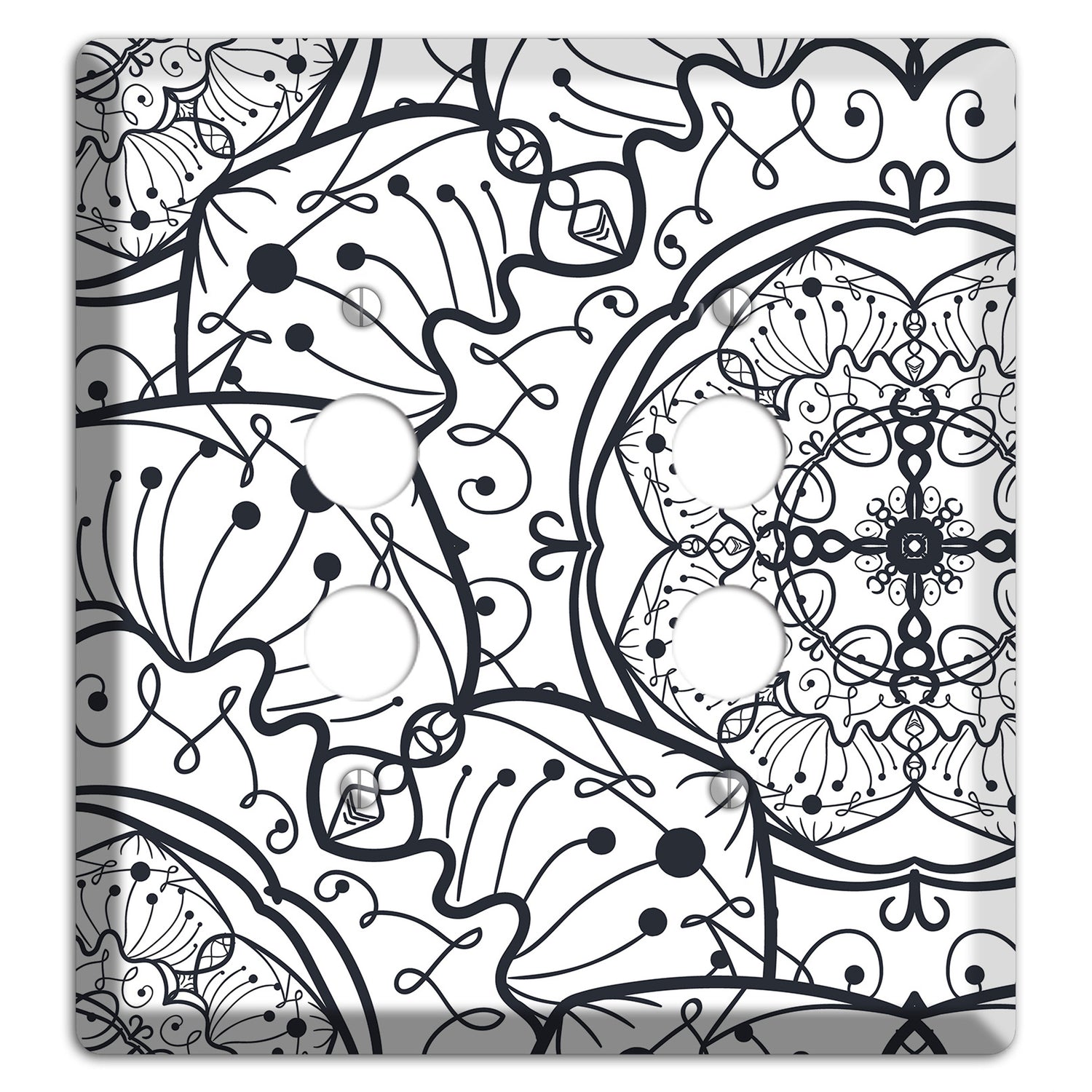 Mandala Black and White Style M Cover Plates 2 Pushbutton Wallplate