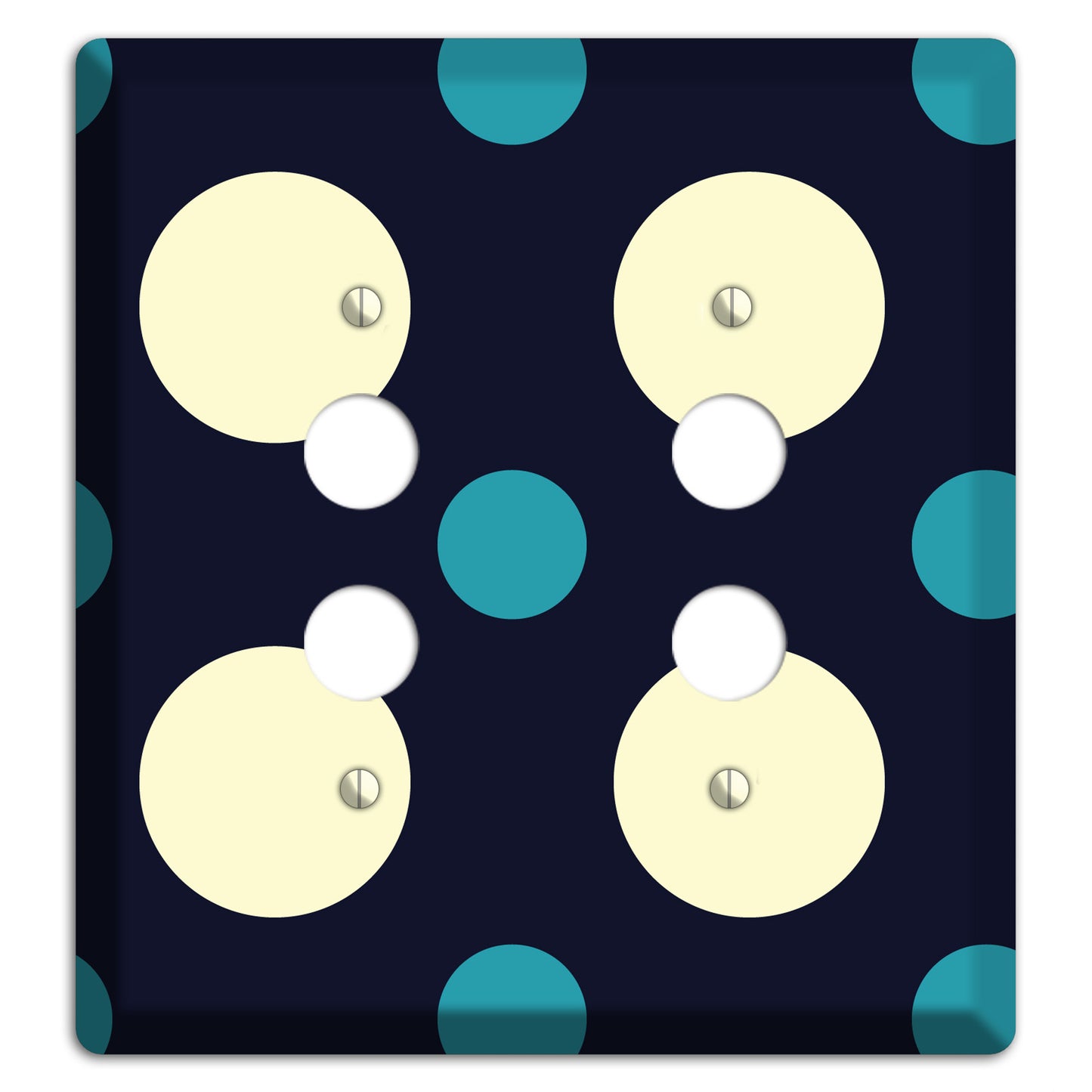 Black with Yellow and Teal Multi Medium Polka Dots 2 Pushbutton Wallplate