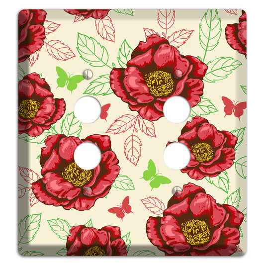 Red Peony Style B 2 Pushbutton Wallplate