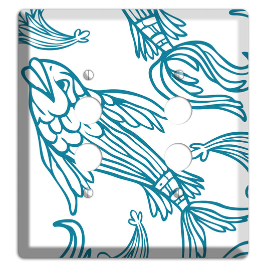 Teal and White Koi 2 Pushbutton Wallplate