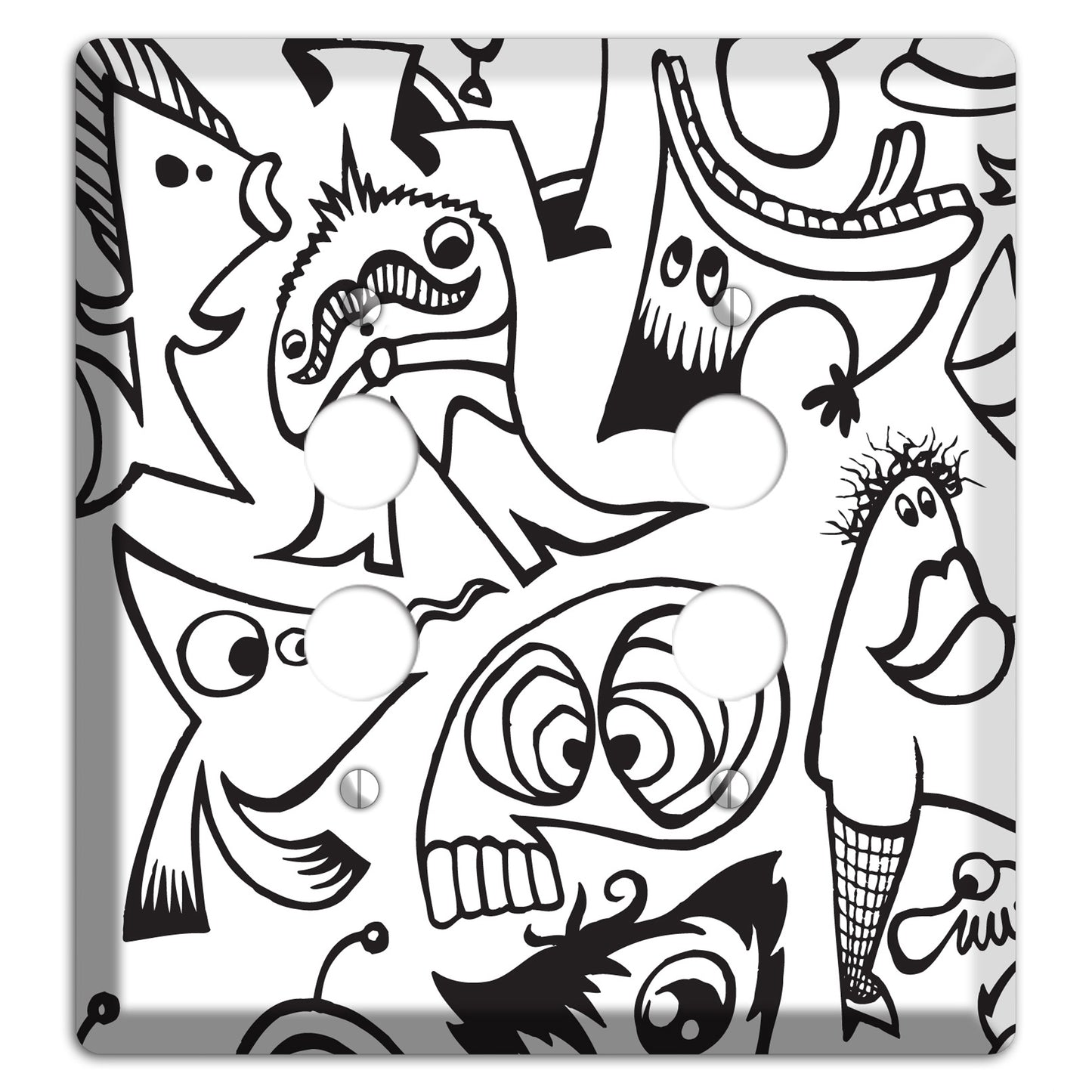 Black and White Whimsical Faces 2 2 Pushbutton Wallplate