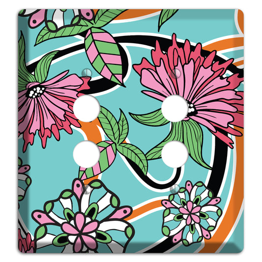 Turquoise with Pink Flowers 2 Pushbutton Wallplate