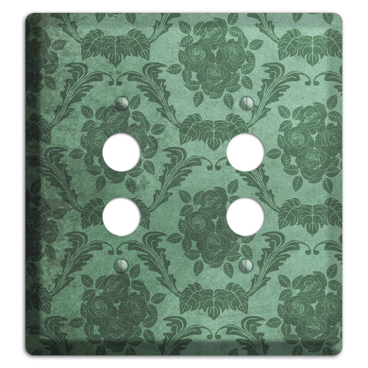 Viridian Green Vintage Rose Damask 2 Pushbutton Wallplate