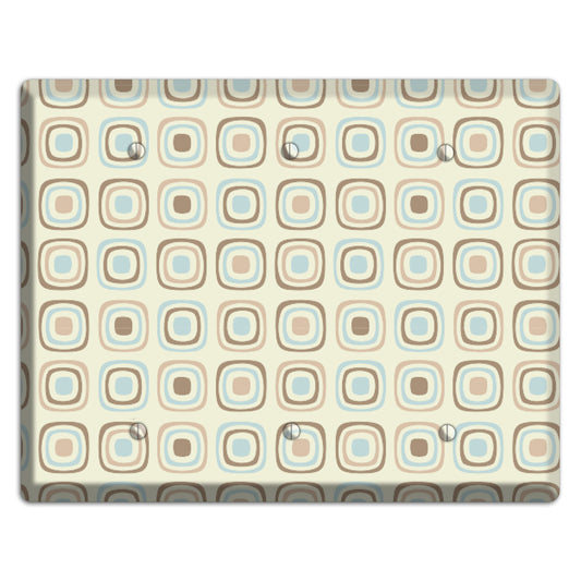 Multi Beige Brown Dusty Blue Retro Squares 3 Blank Wallplate