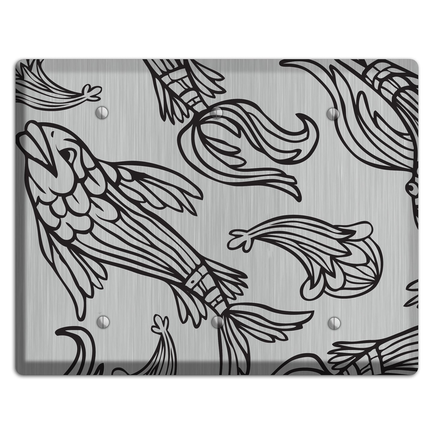 Black Koi  Stainless 3 Blank Wallplate