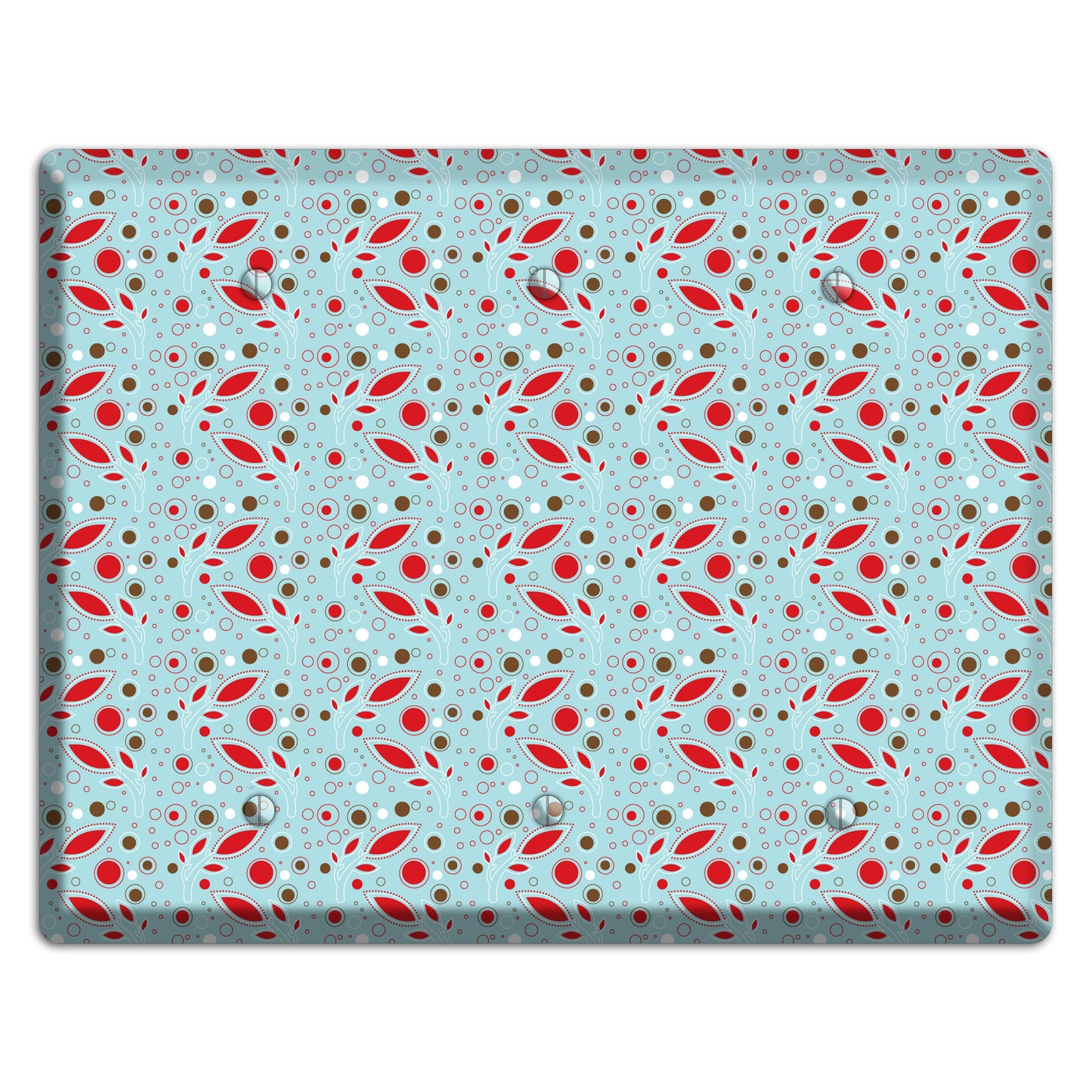 Dusty Blue with Red and Brown Retro Sprig 3 Blank Wallplate