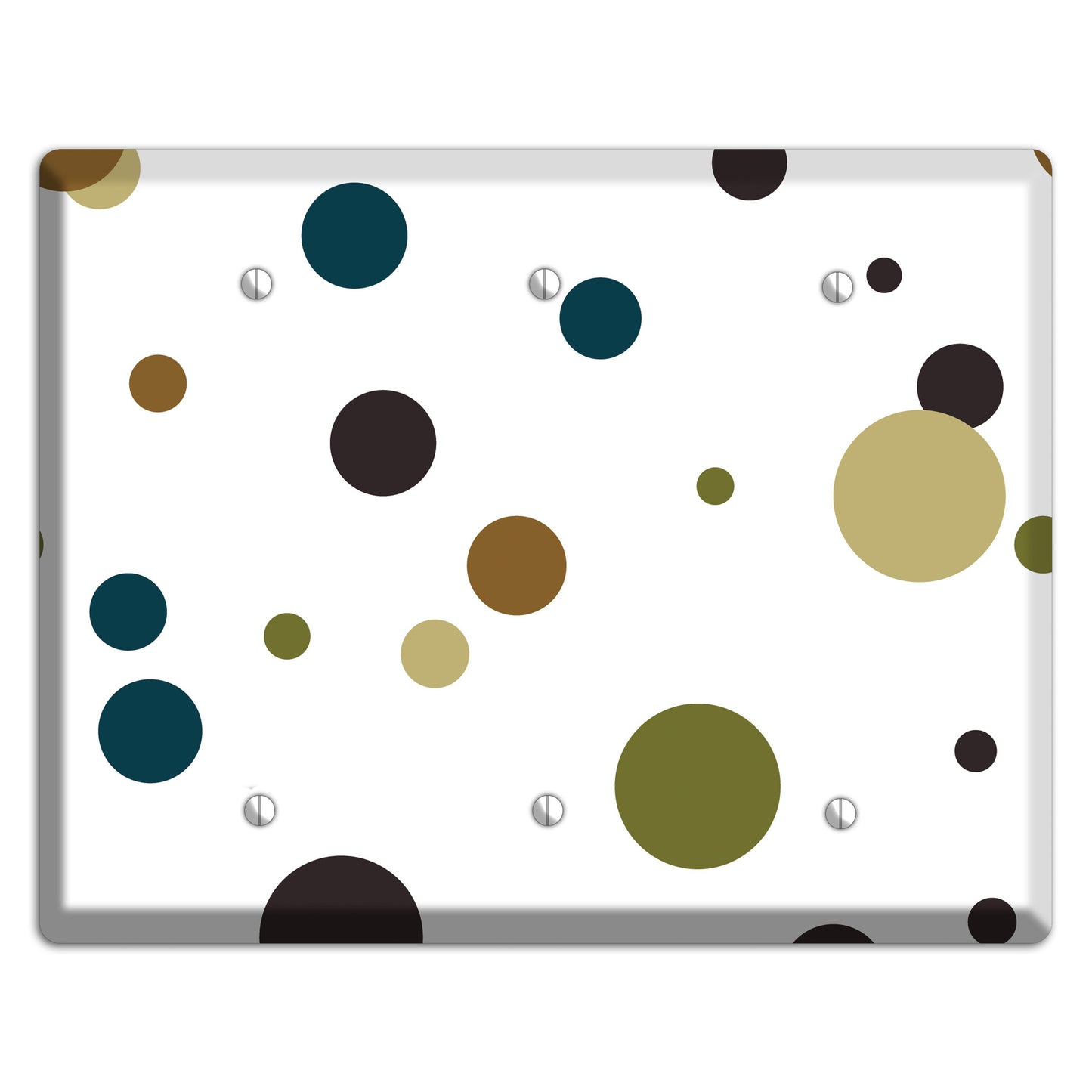 White With Multi Blue and Brown Medium Dots 3 Blank Wallplate