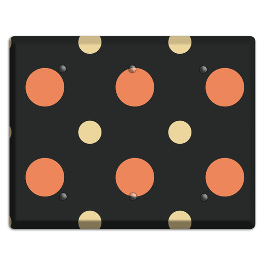 Black with Coral and Beige Multi Medium Polka Dots 3 Blank Wallplate