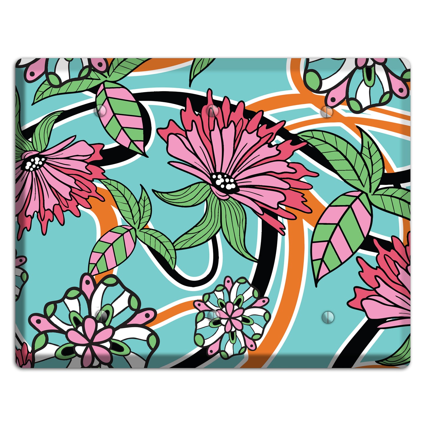 Turquoise with Pink Flowers 3 Blank Wallplate