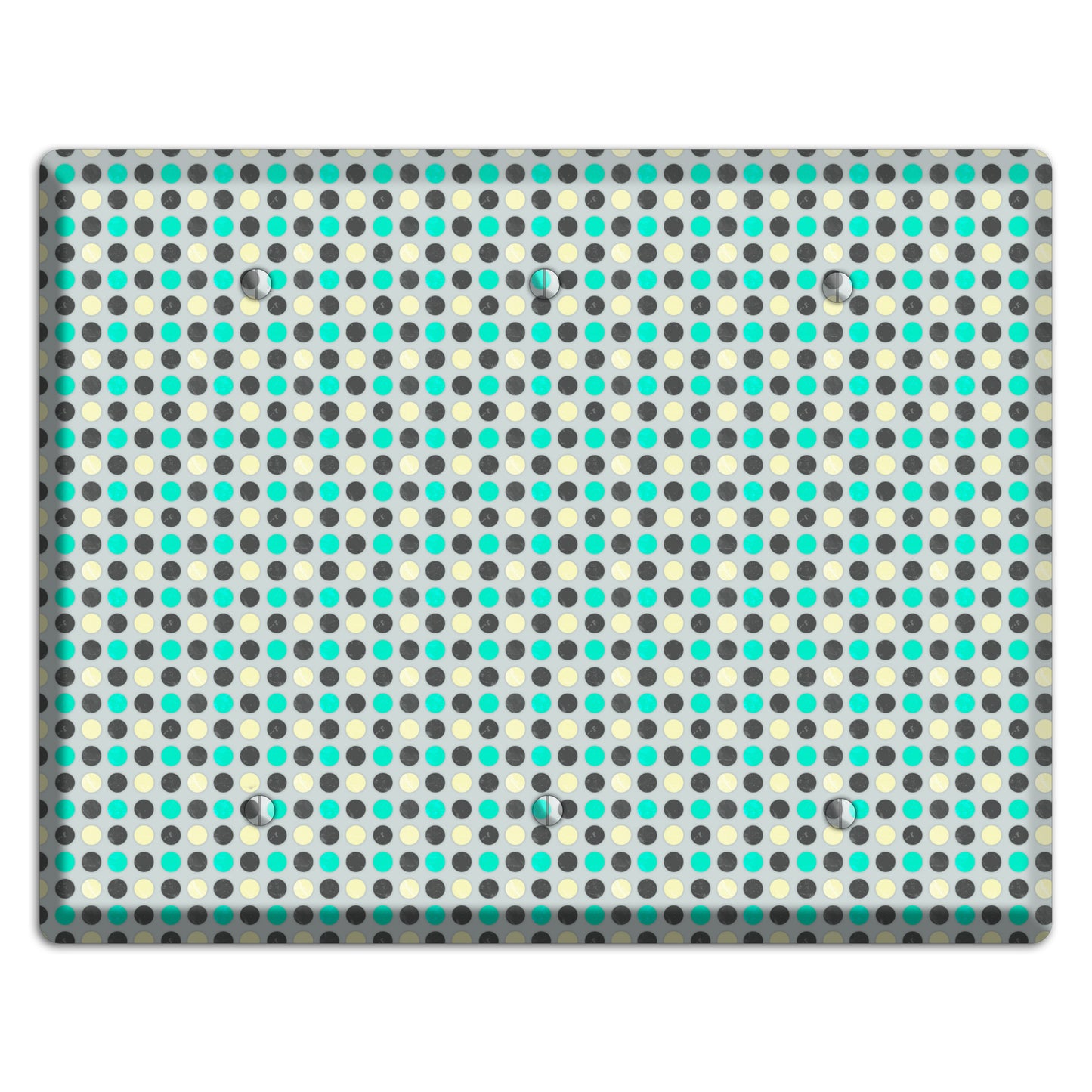 Grey with Black Off White and Turquoise Dots 3 Blank Wallplate