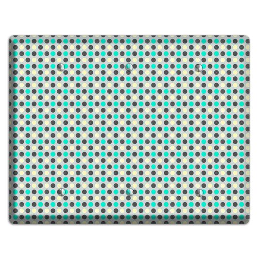 Grey with Black Off White and Turquoise Dots 3 Blank Wallplate