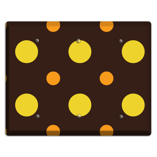 Black with Yellow and Orange Multi Medium Polka Dots 3 Blank Wallplate