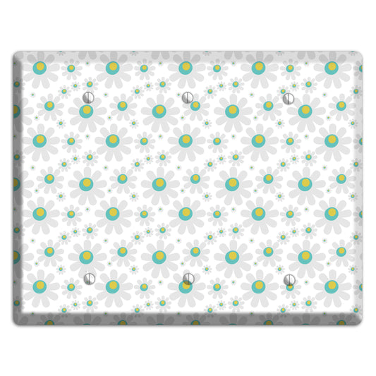 White and Green Flower Power 3 Blank Wallplate