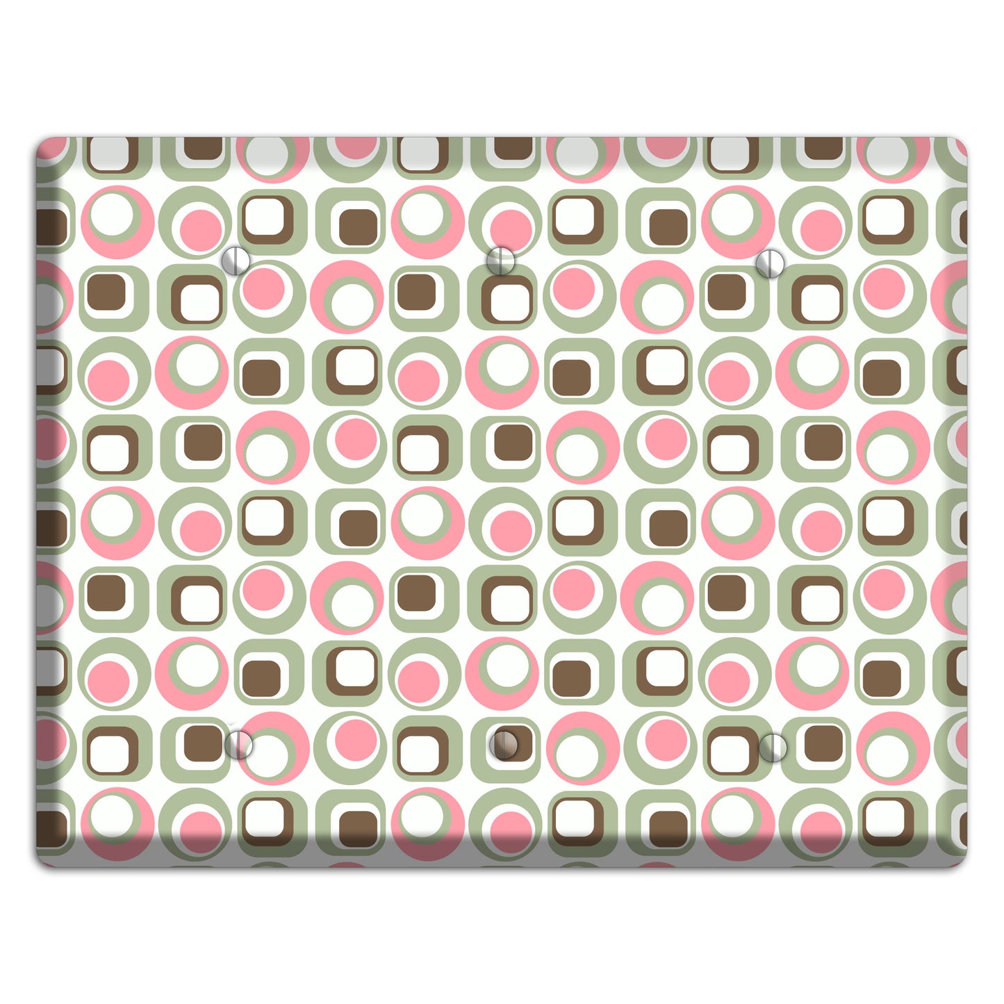 White with Pink Sage Brown Retro Squares and Circles 3 Blank Wallplate