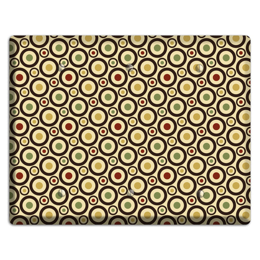 Beige with Olive Mustard Maroon Retro Tiny Bullseye 3 Blank Wallplate