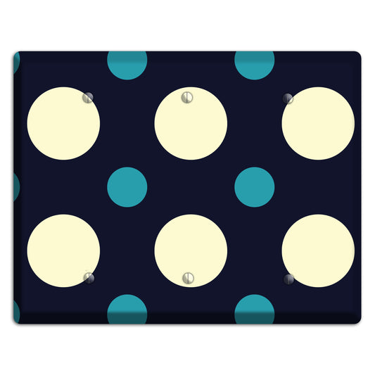 Black with Yellow and Teal Multi Medium Polka Dots 3 Blank Wallplate