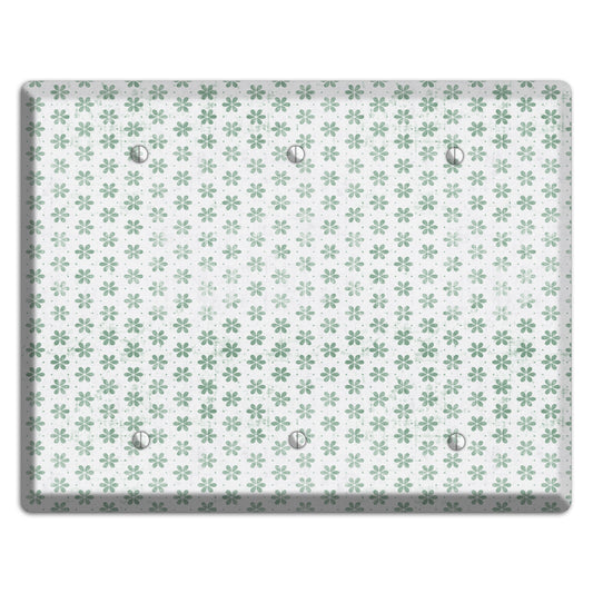 White with Green Grunge Floral Contour 3 Blank Wallplate