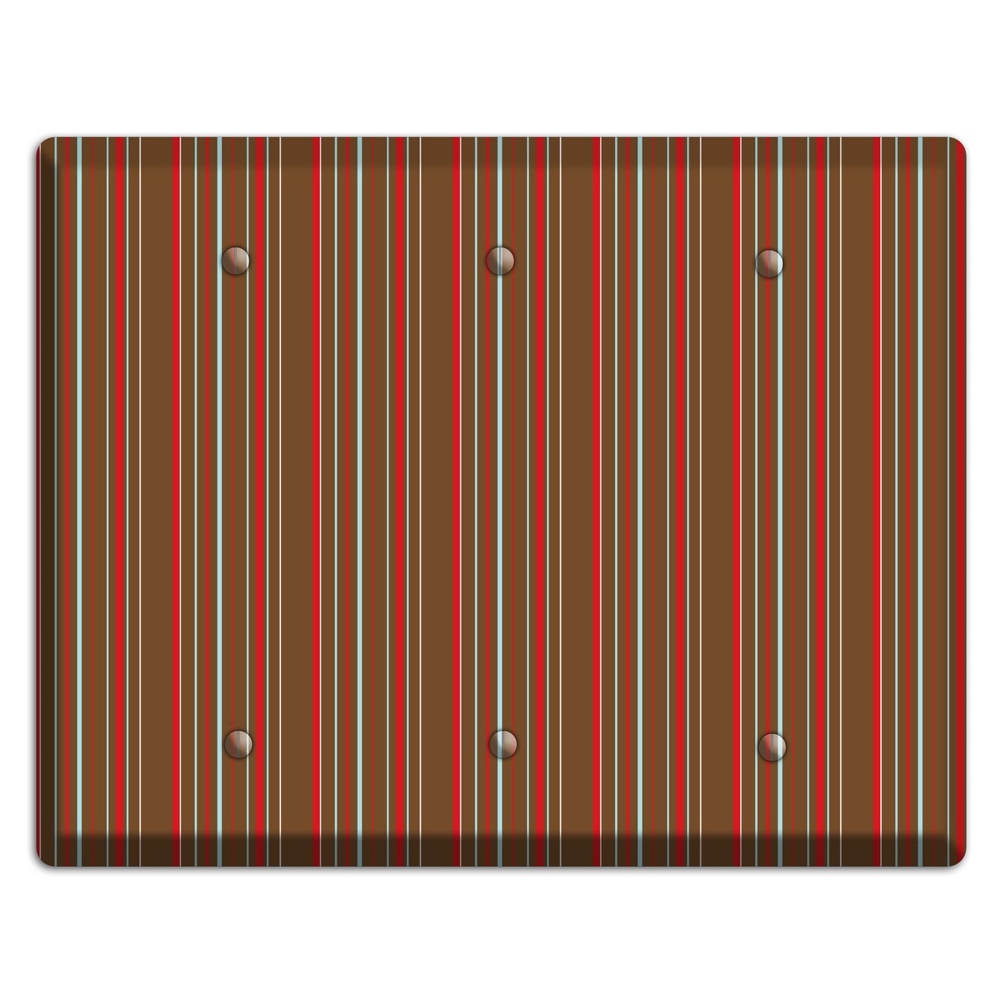 Brown Red and Dusty Blue Vertical Stripes 3 Blank Wallplate