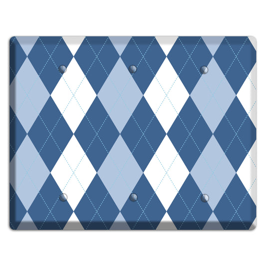 Blue Argyle 3 Blank Wallplate