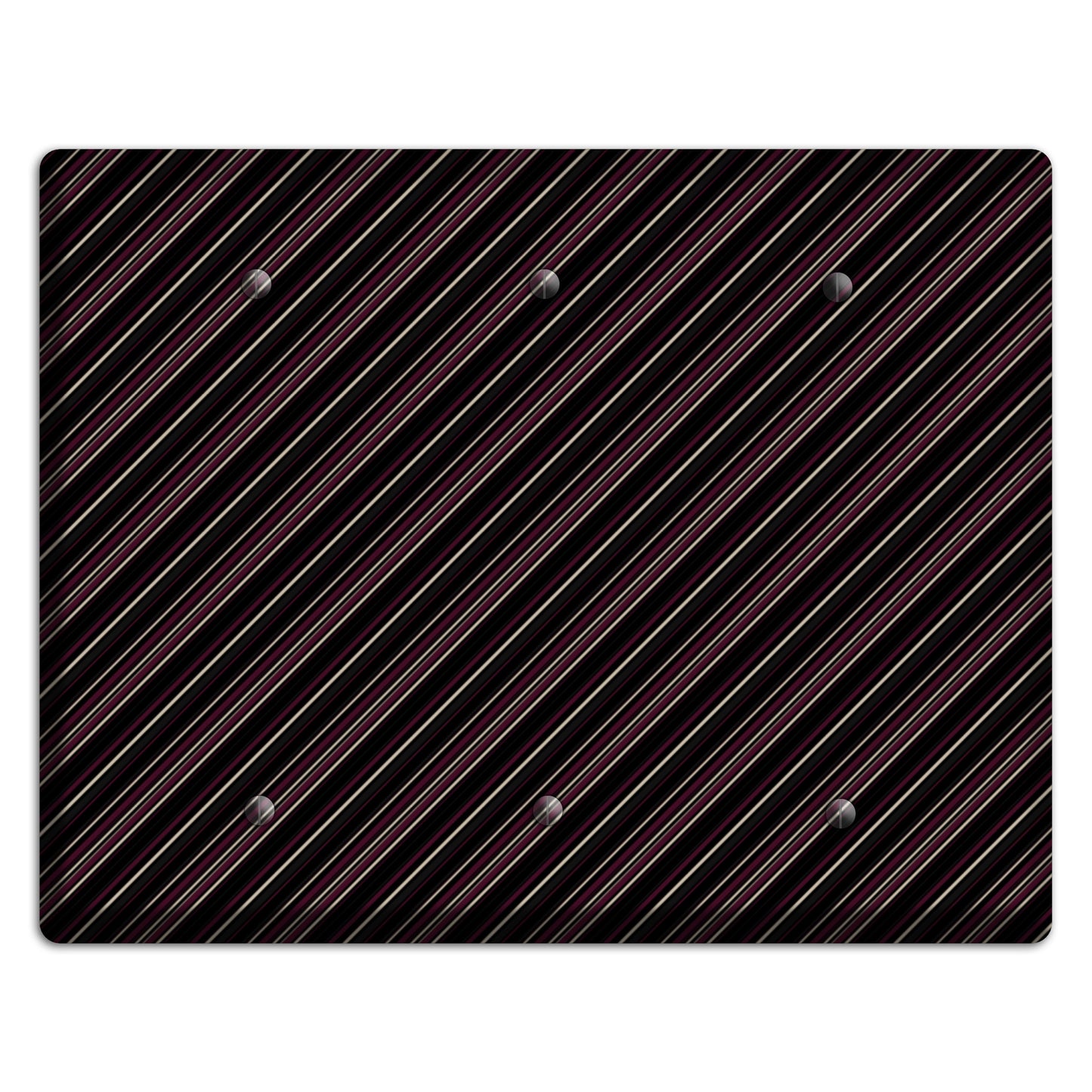 Black with White and Burgundy Angled Pinstripe 3 Blank Wallplate