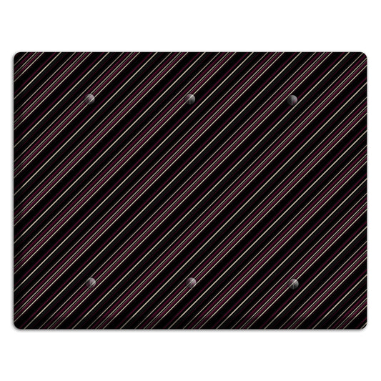 Black with White and Burgundy Angled Pinstripe 3 Blank Wallplate