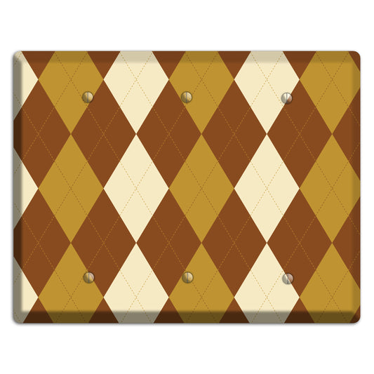 Multi Brown Argyle 3 Blank Wallplate