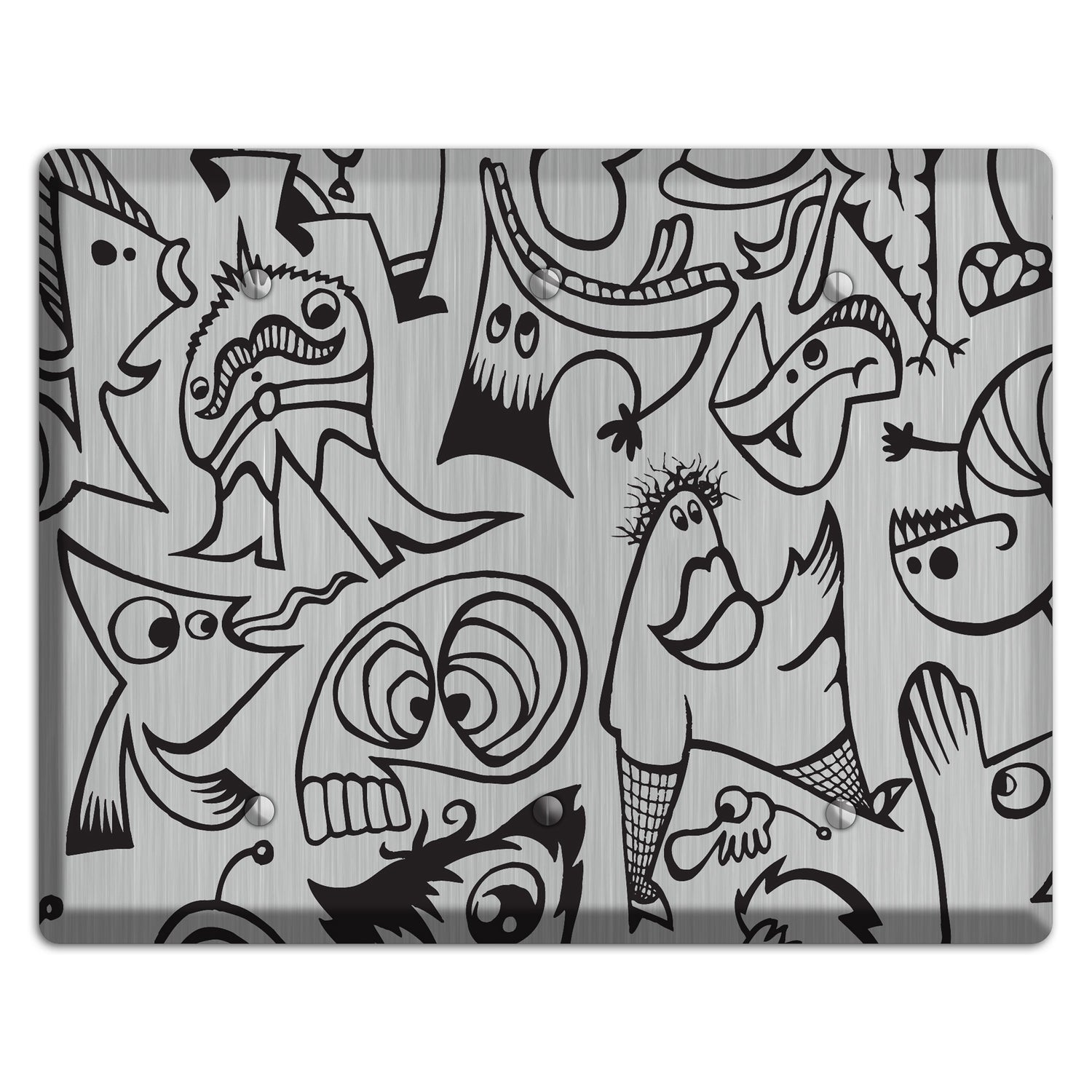 Whimsical Faces 2  Stainless 3 Blank Wallplate