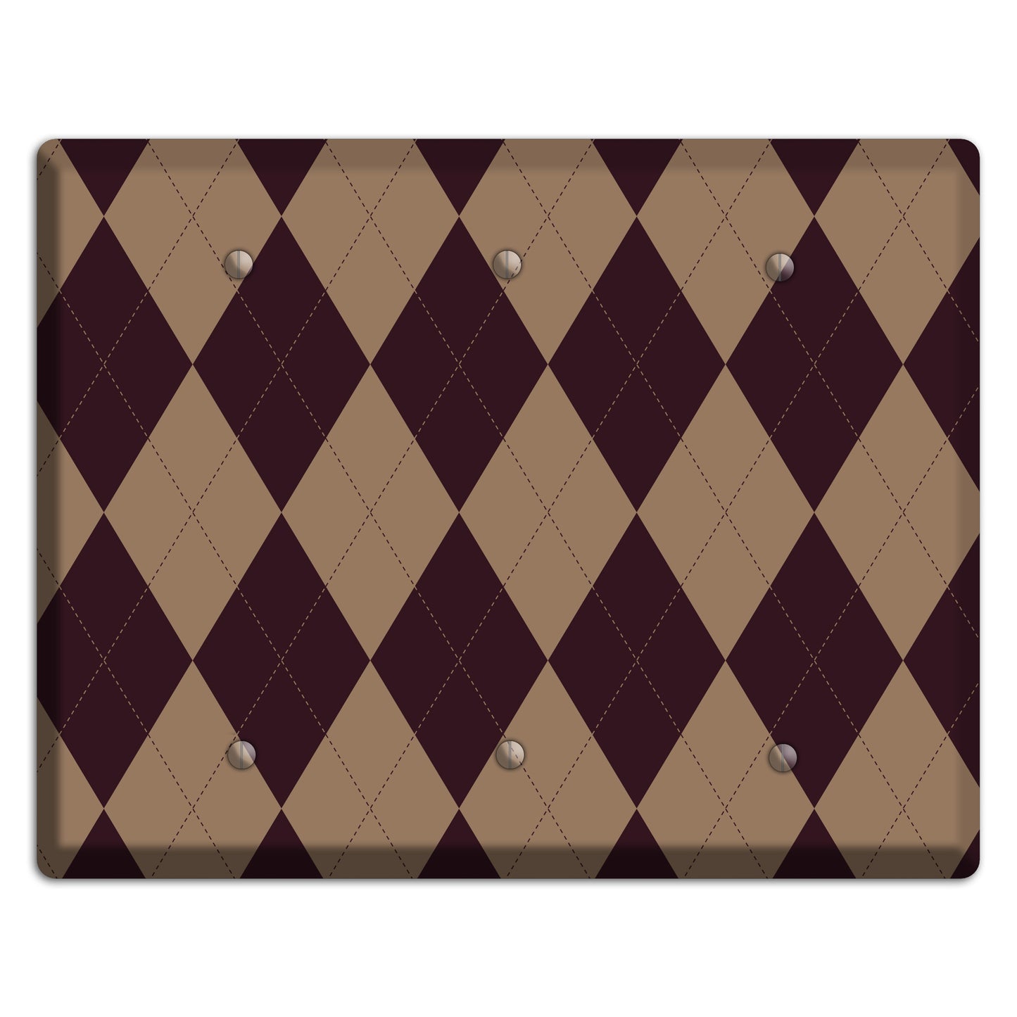 Burguny and Beige Argyle 3 Blank Wallplate