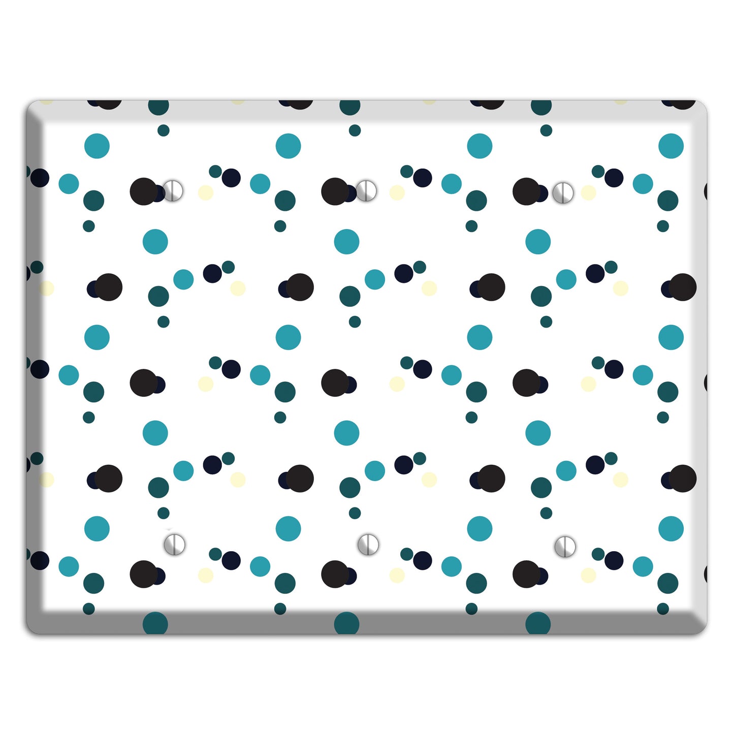 White with Teal and Black Multi Dots 3 Blank Wallplate