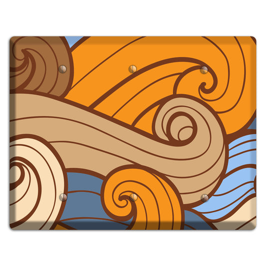 Abstract Curl Blue & Cream 3 Blank Wallplate