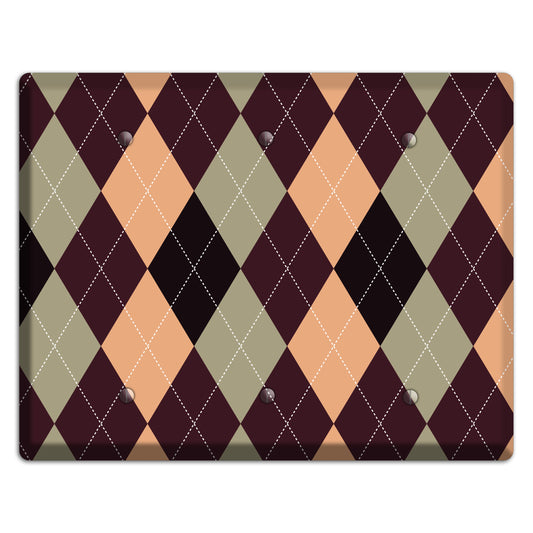 Beige and Brown Argyle 3 Blank Wallplate