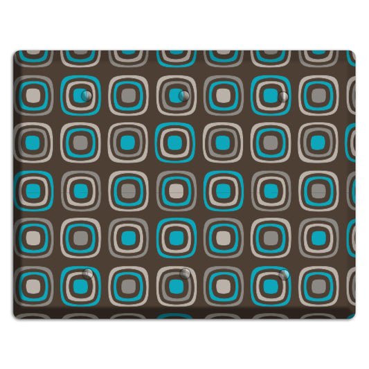 Multi Brown and Turquoise Retro Squares 3 Blank Wallplate