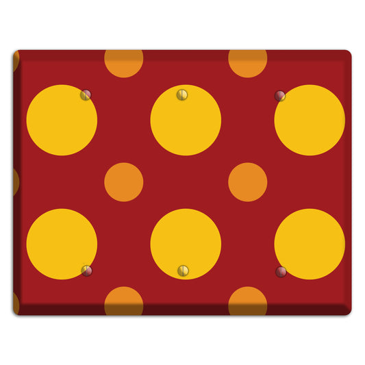 Red with Multi Orange Multi Medium Polka Dots 3 Blank Wallplate